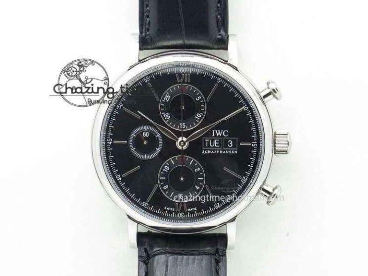 MIROTIME 0125 Portofino Chrono RG Black Dial on Black Leather Strap A HighPerformance 7389